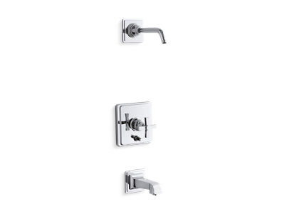 Pinstripe® Pure Rite-Temp® bath and shower trim set with push-button diverter and cross handle, less showerhead