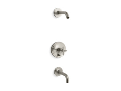 Purist® Rite-Temp® bath and shower trim set with push-button diverter and cross handle, less showerhead
