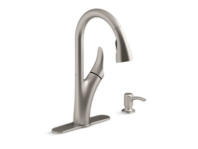 Touchless pull-down kitchen faucet with soap/lotion dispenser