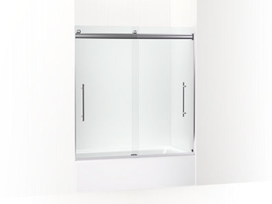 Elmbrook&trade; Frameless sliding bath door, 61-9/16" H x 54-5/8 - 59-5/8" W, with 5/16" thick Crystal Clear glass