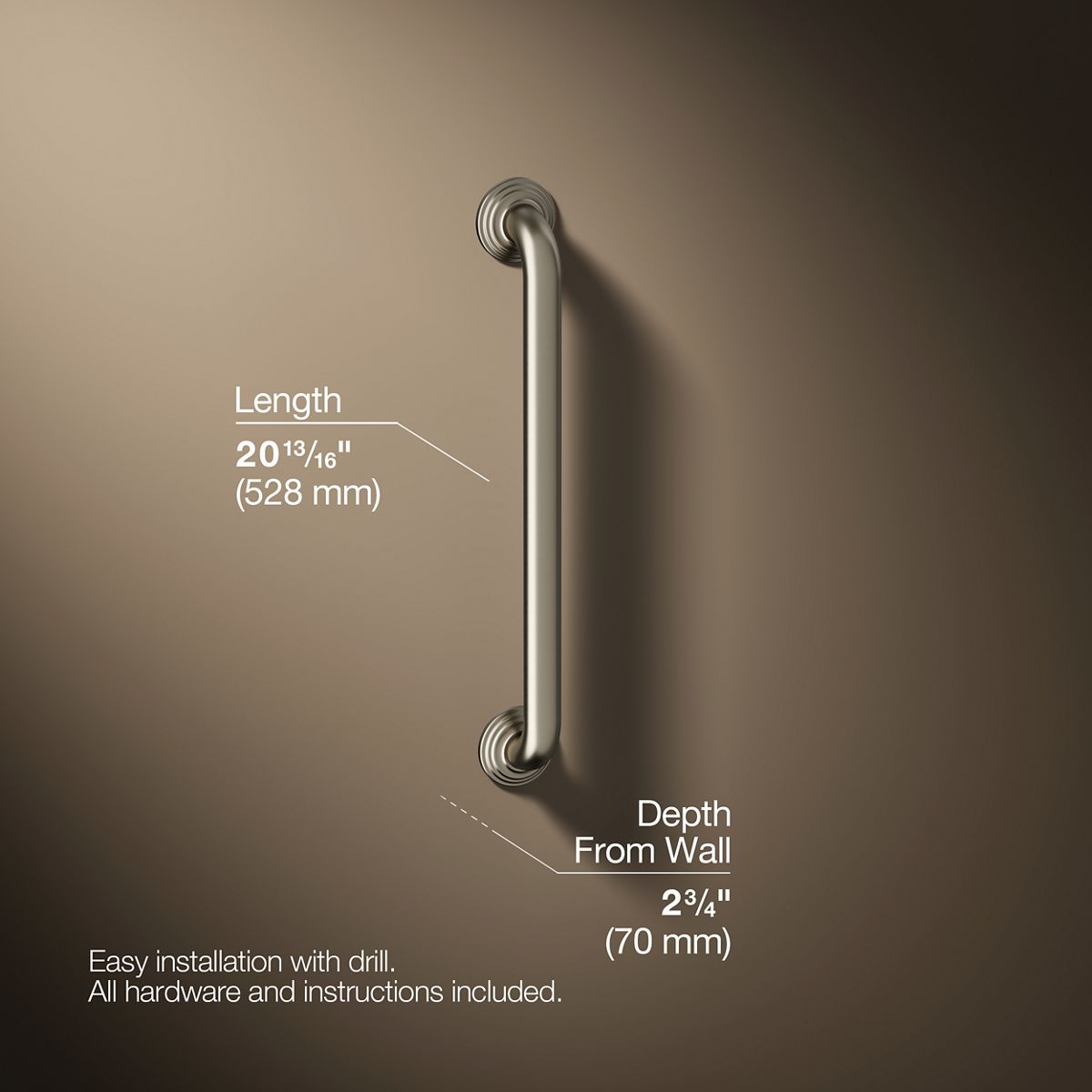 3/4 view of product with dimensions