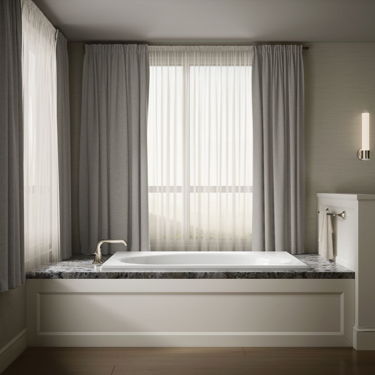 Up to 2 walls & multiple product categories visible, 1-point perspective