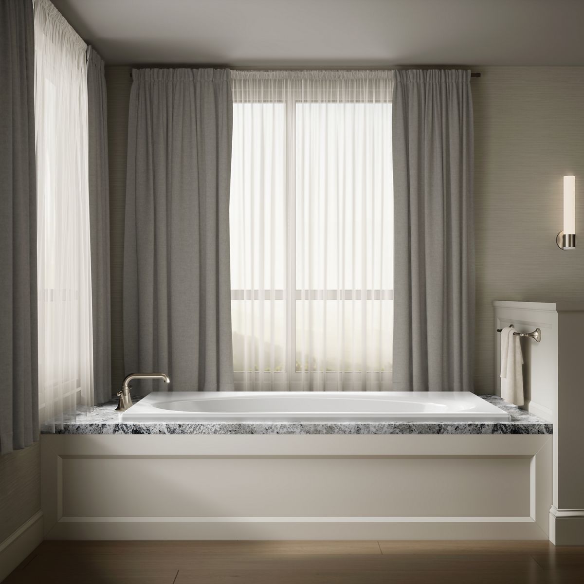 Up to 2 walls & multiple product categories visible, 1-point perspective