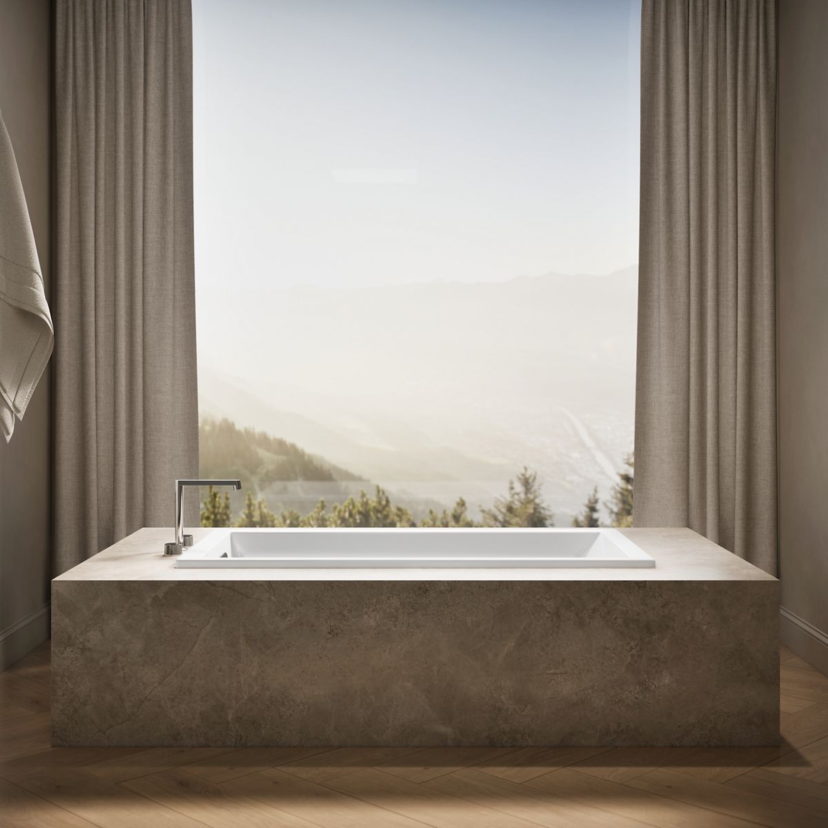 Up to 2 walls & multiple product categories visible, 1-point perspective
