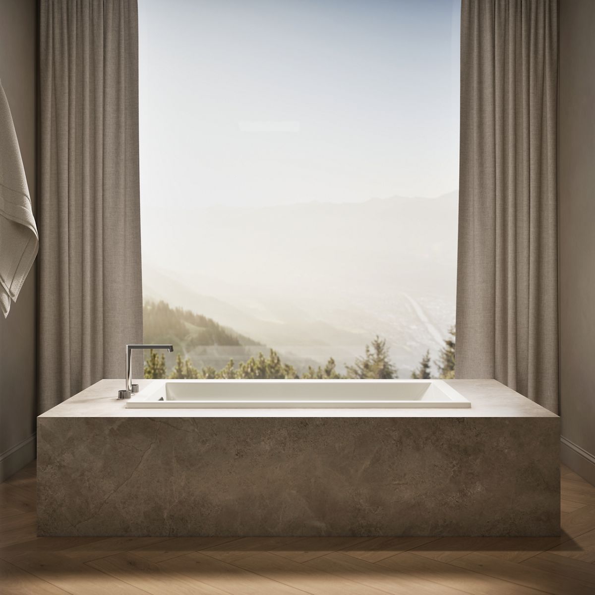Up to 2 walls & multiple product categories visible, 1-point perspective