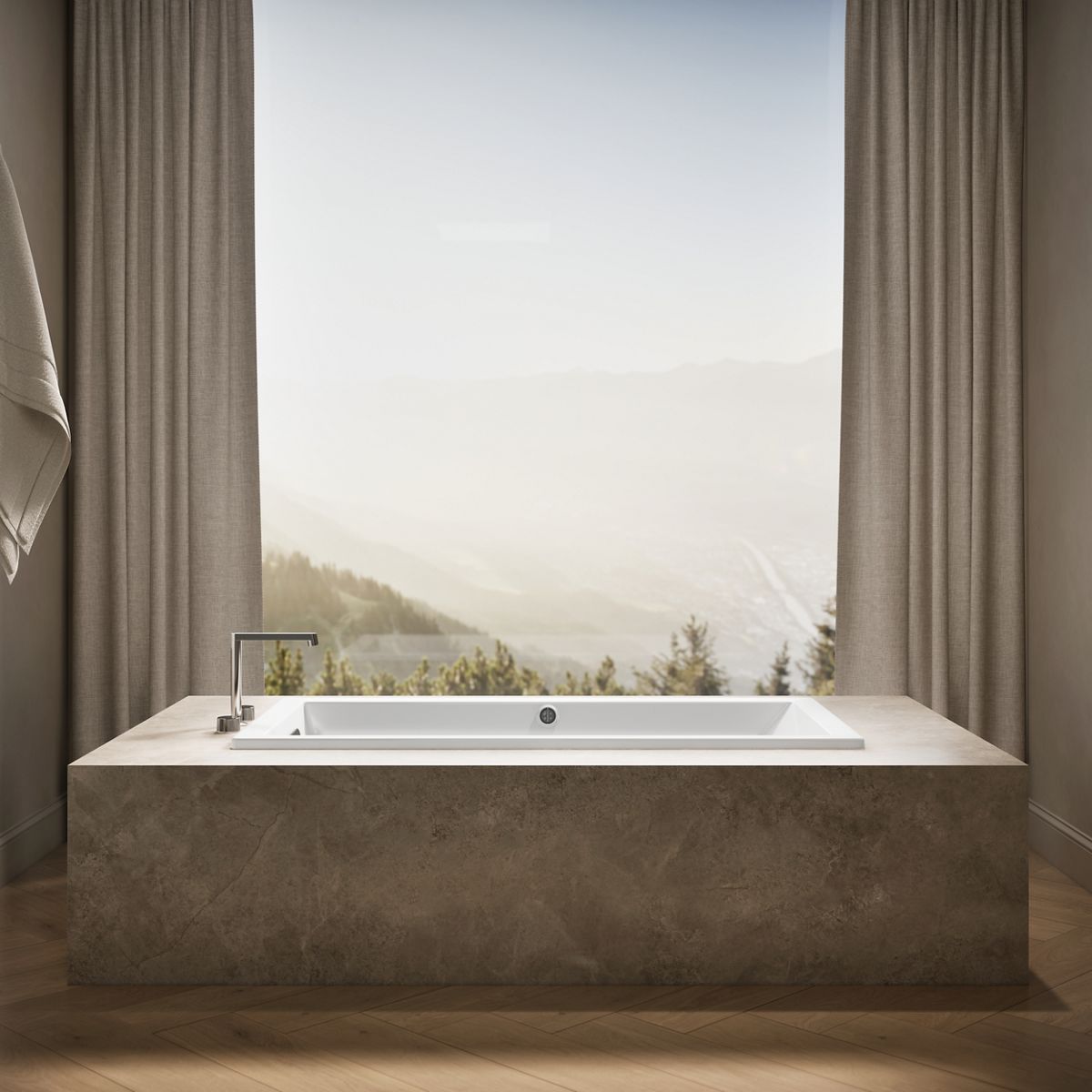 Up to 2 walls & multiple product categories visible, 1-point perspective