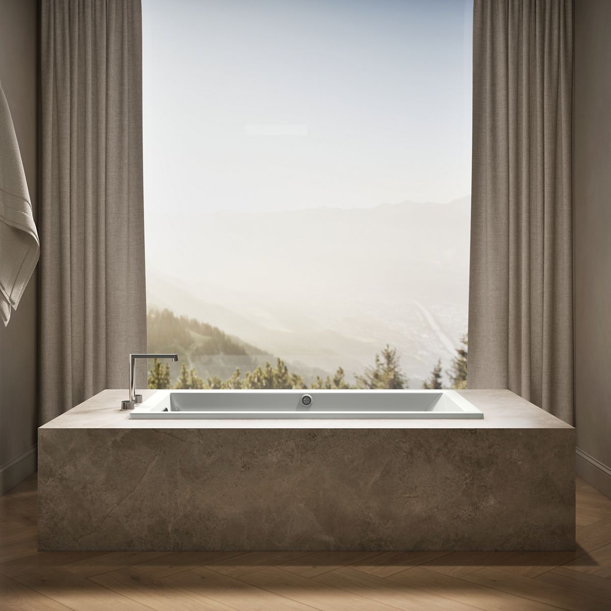 Up to 2 walls & multiple product categories visible, 1-point perspective