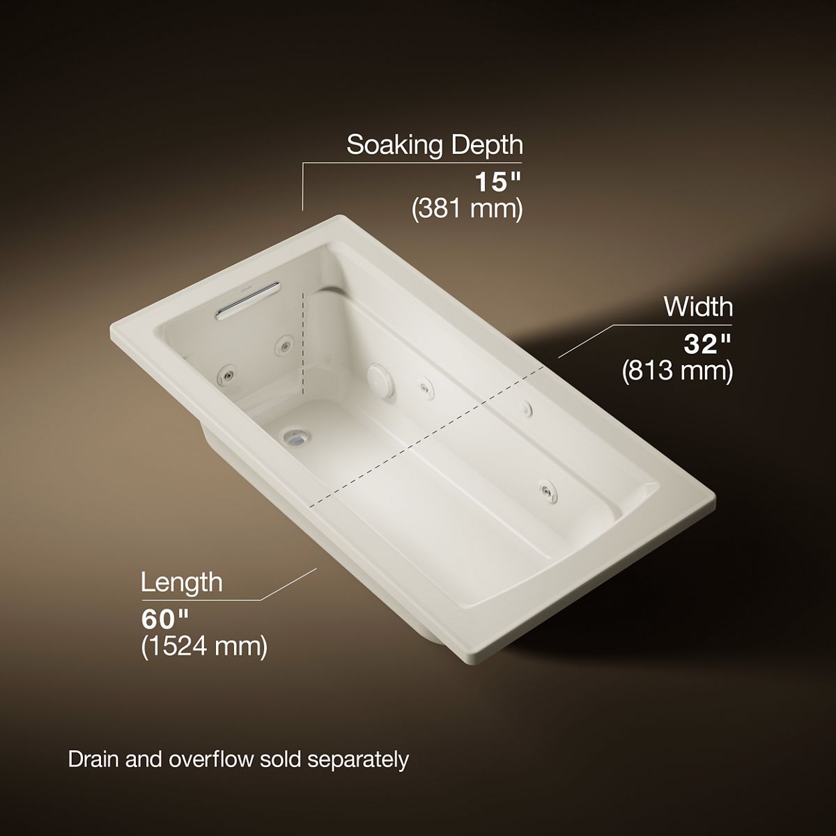 3/4 view of product with dimensions