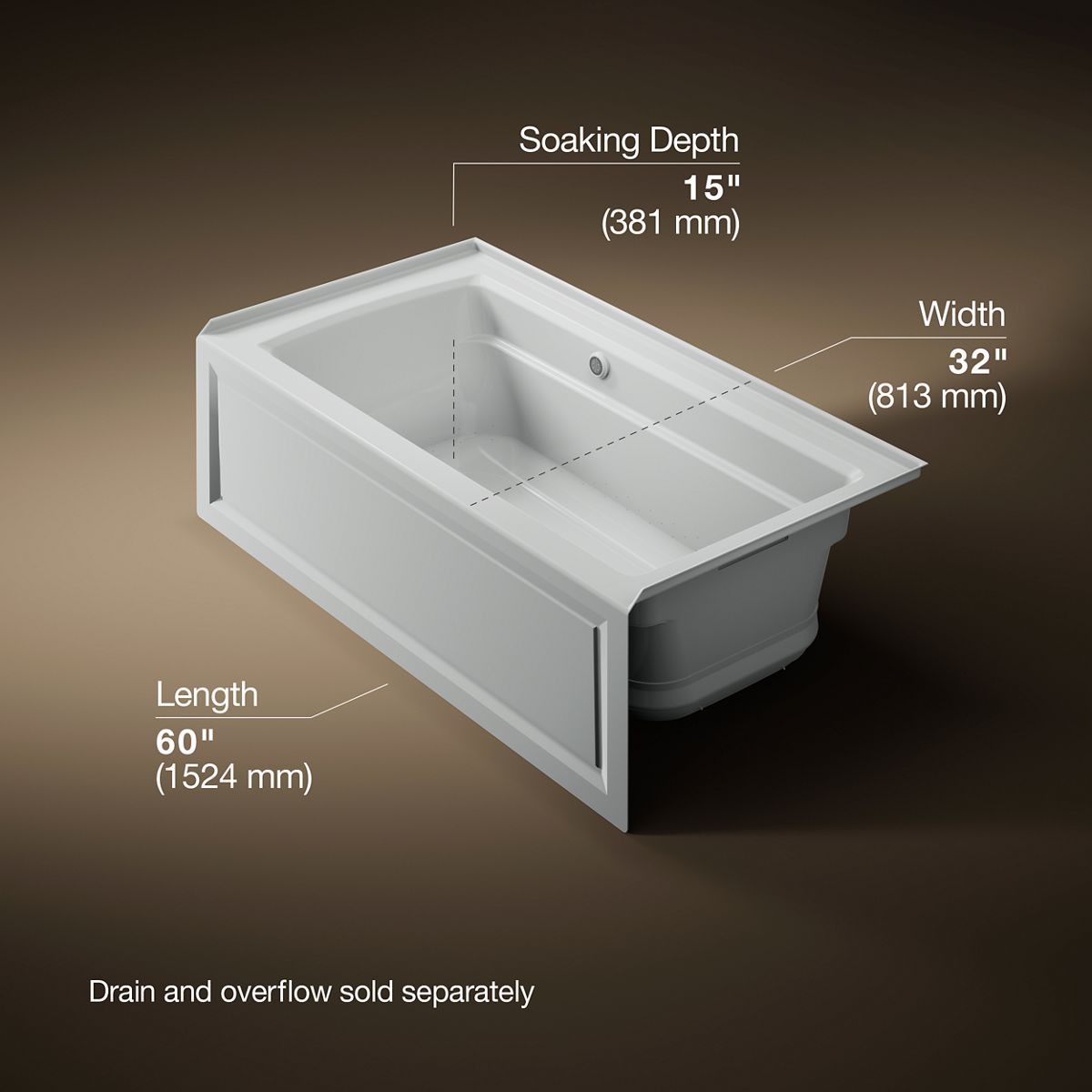 3/4 view of product with dimensions