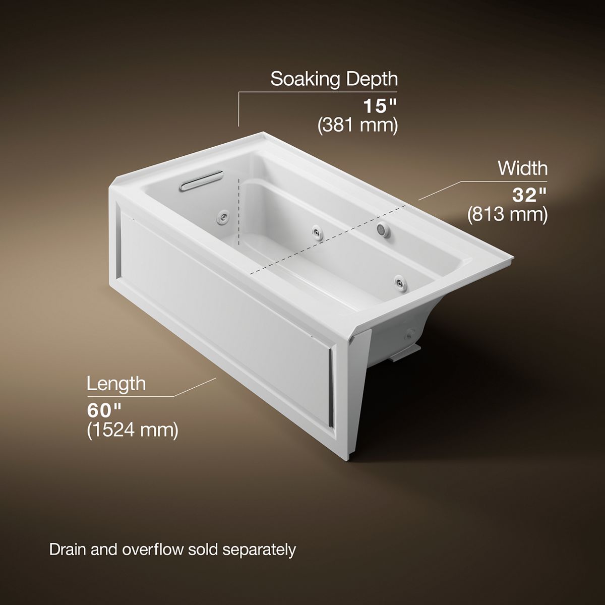 3/4 view of product with dimensions