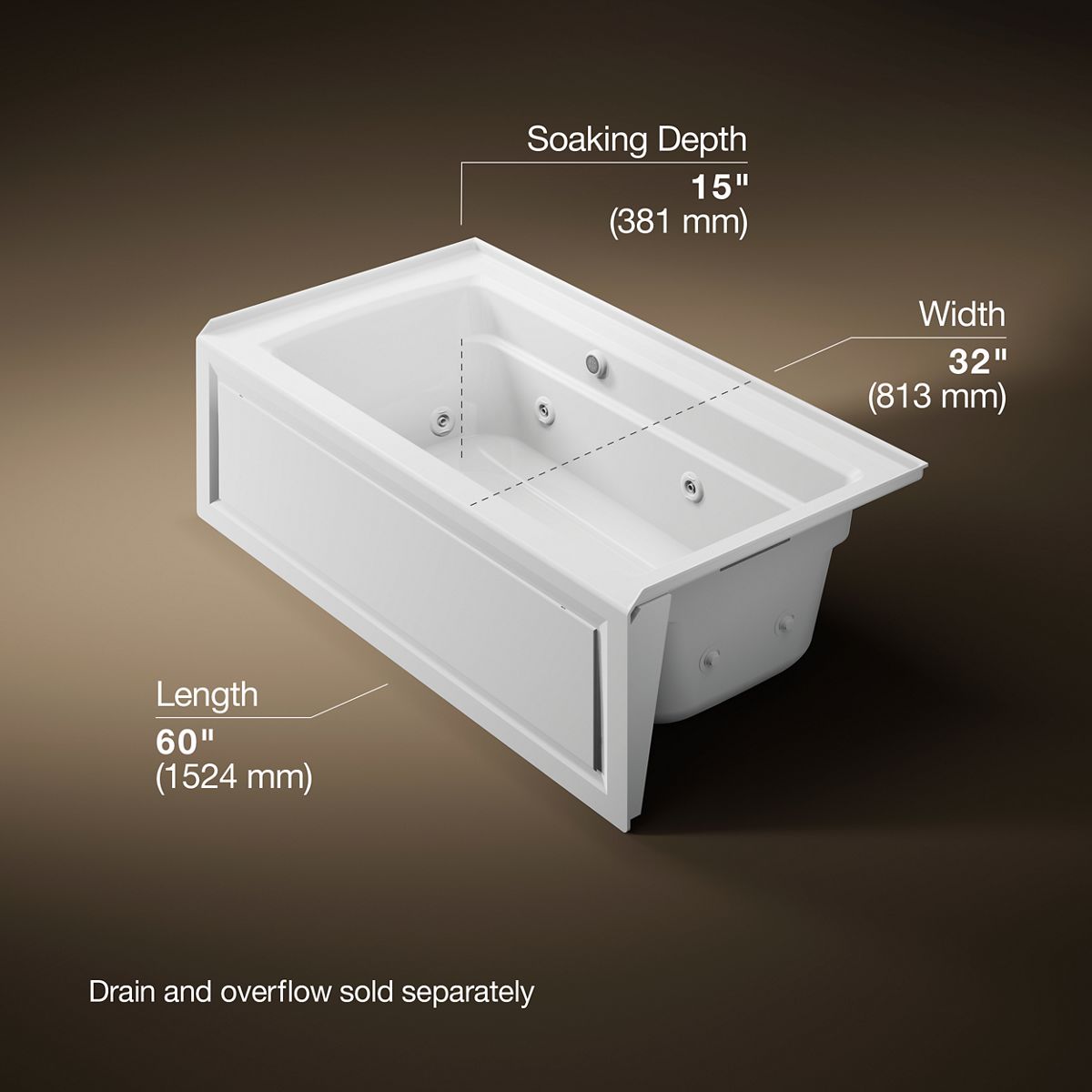 3/4 view of product with dimensions