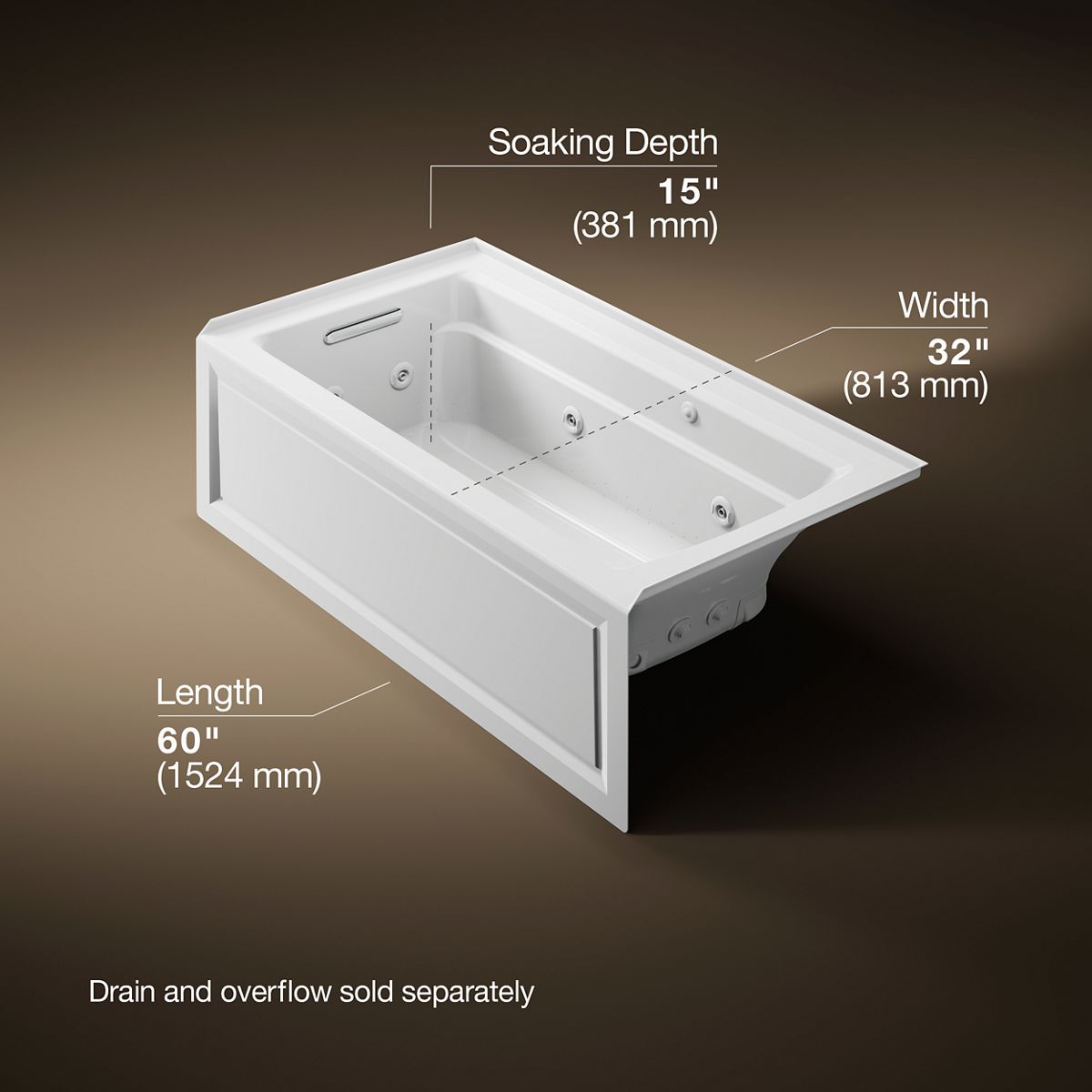 3/4 view of product with dimensions