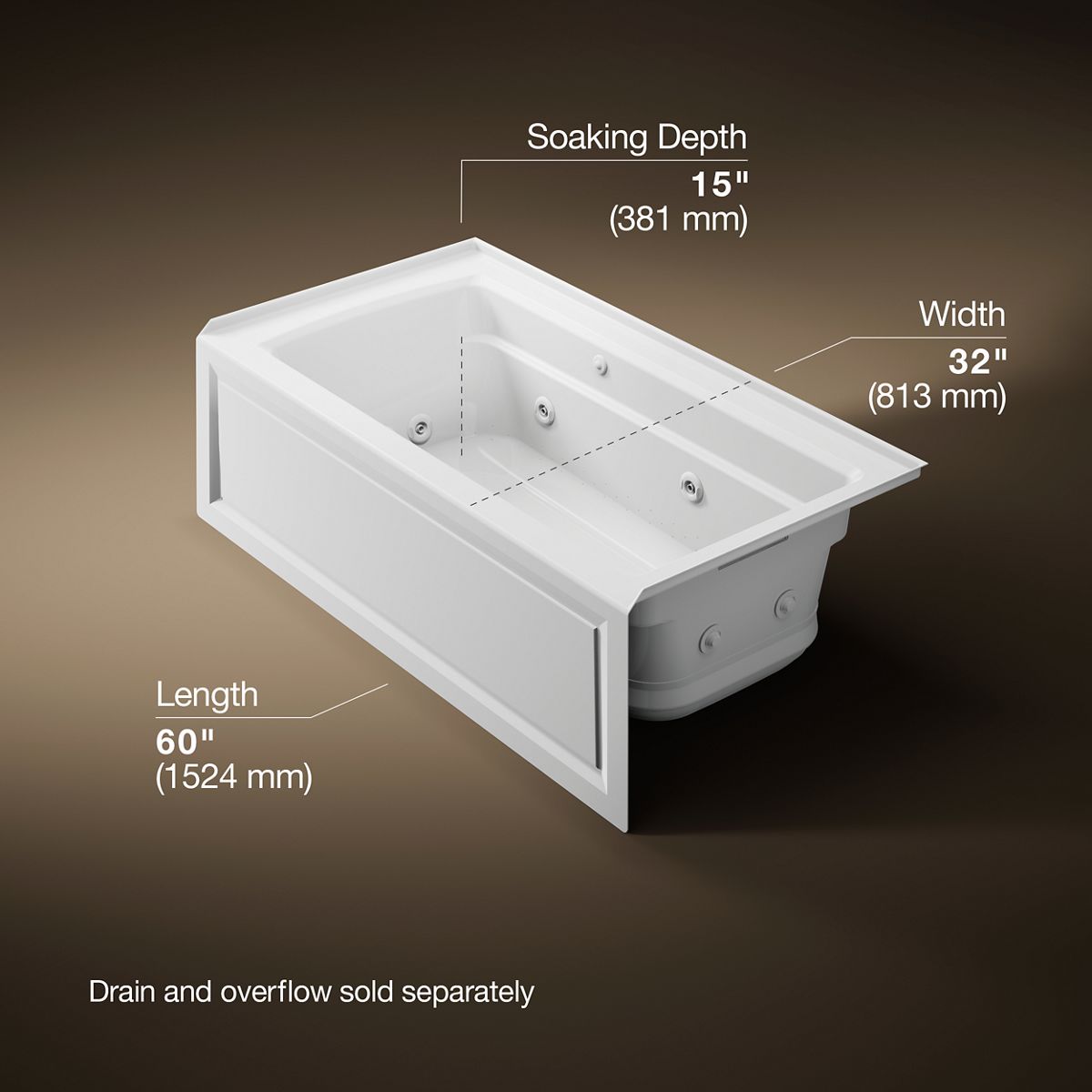 3/4 view of product with dimensions