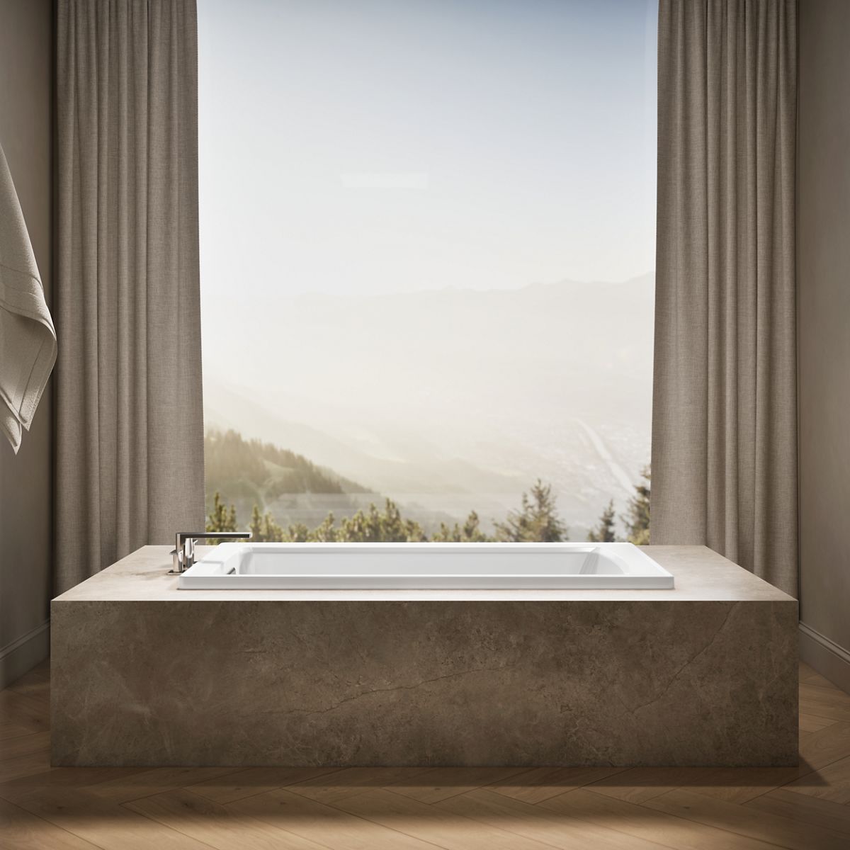 Up to 2 walls & multiple product categories visible, 1-point perspective