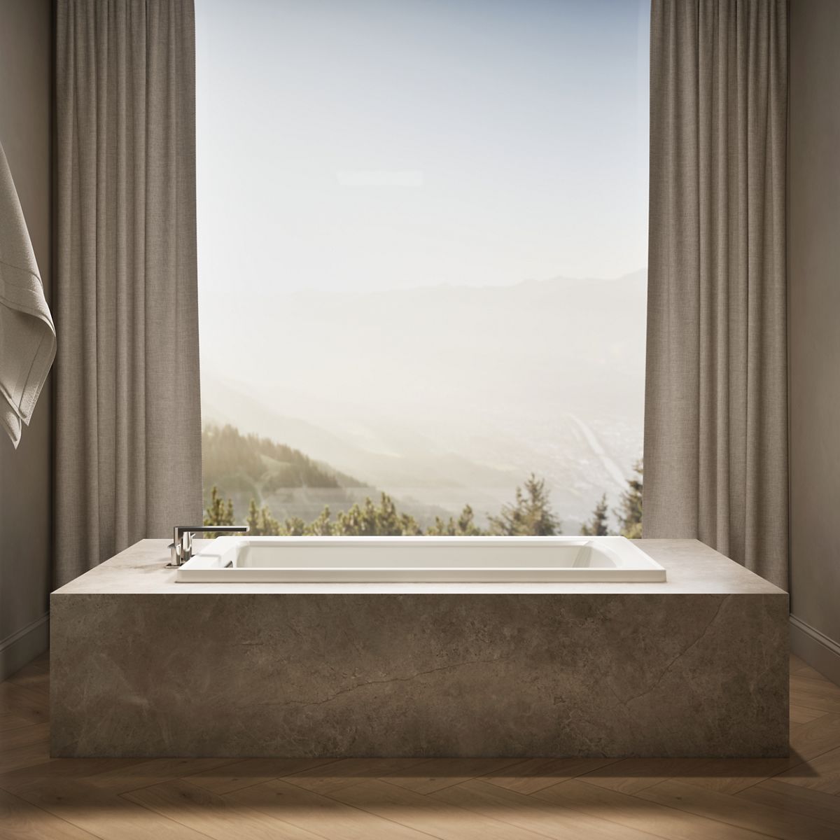 Up to 2 walls & multiple product categories visible, 1-point perspective