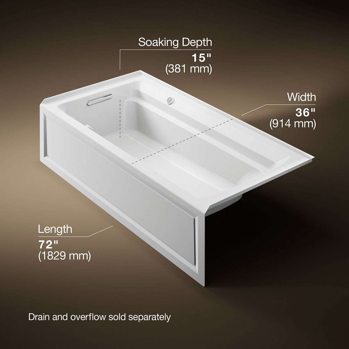 3/4 view of product with dimensions