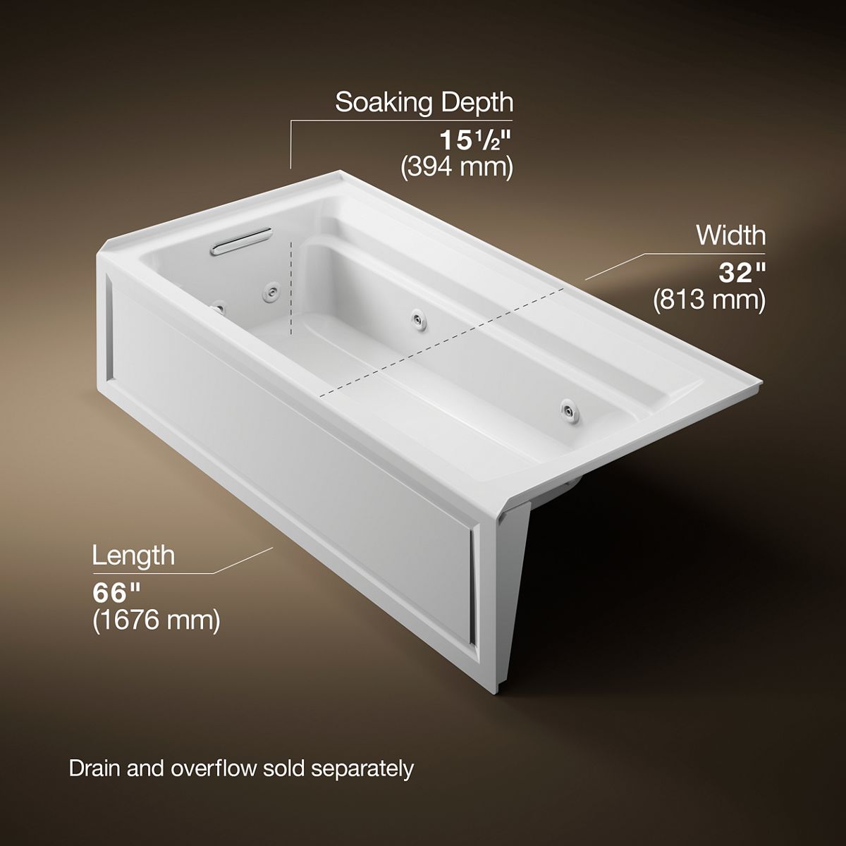3/4 view of product with dimensions