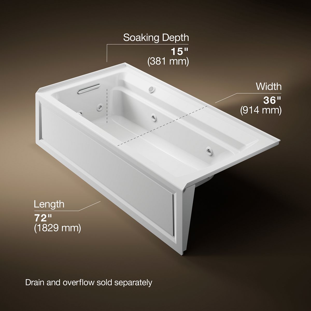 3/4 view of product with dimensions