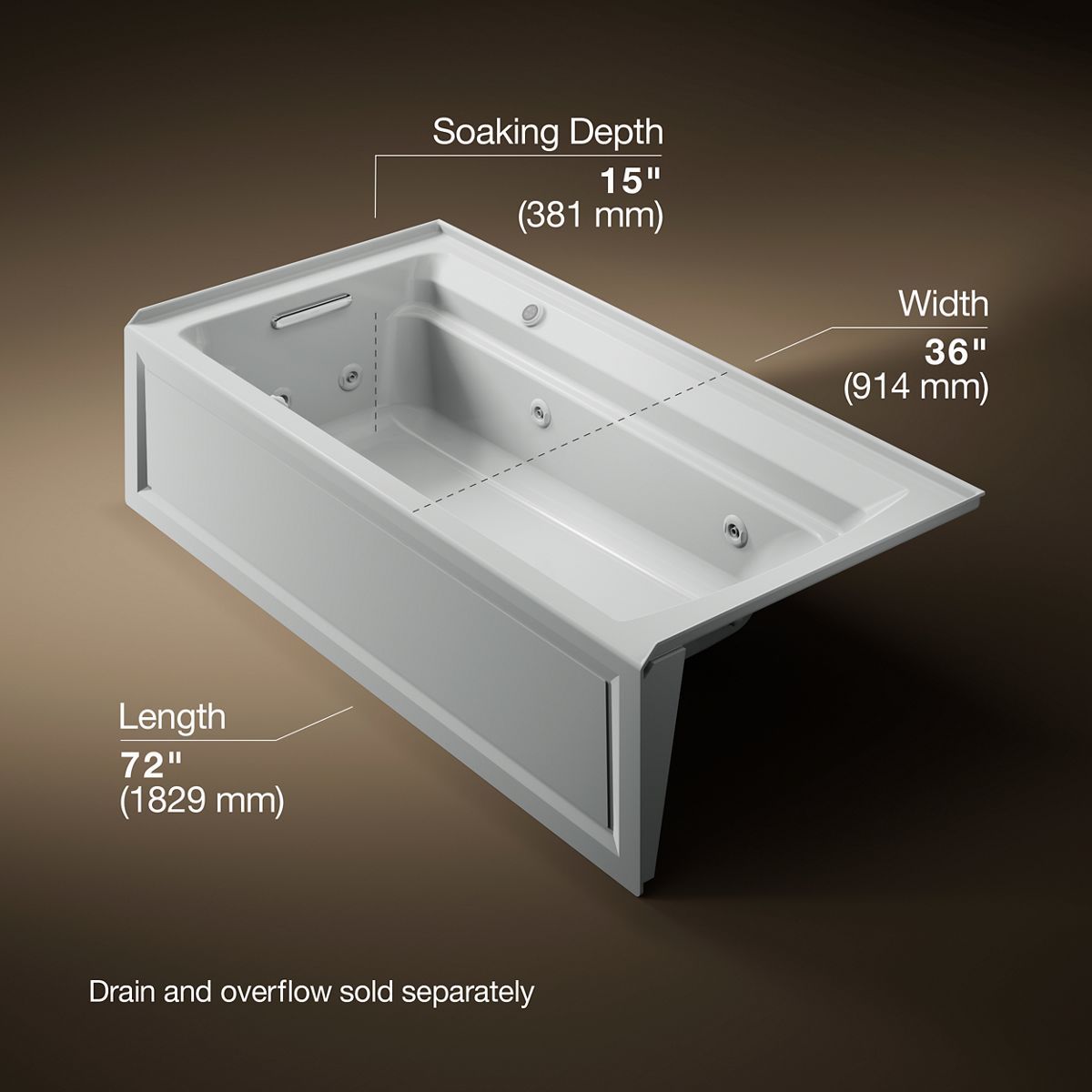 3/4 view of product with dimensions