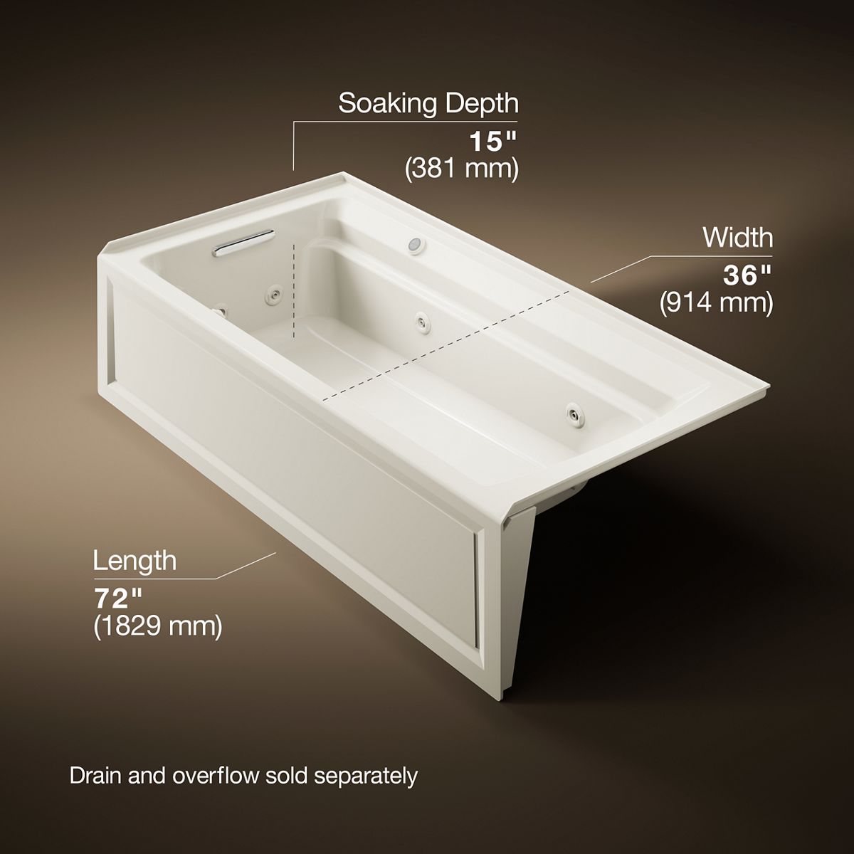 3/4 view of product with dimensions