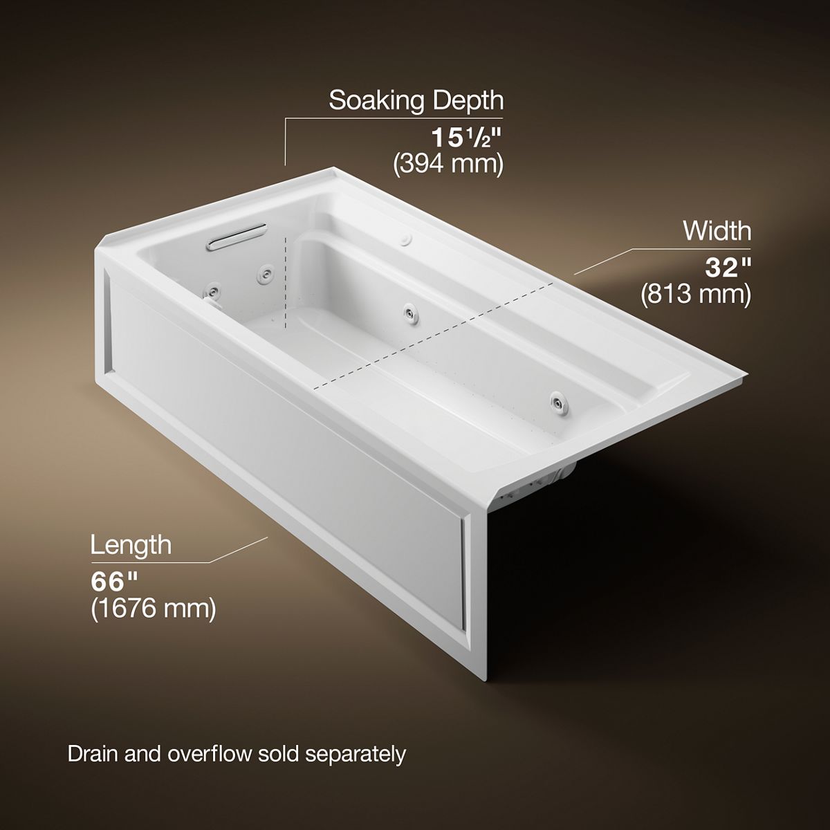 3/4 view of product with dimensions