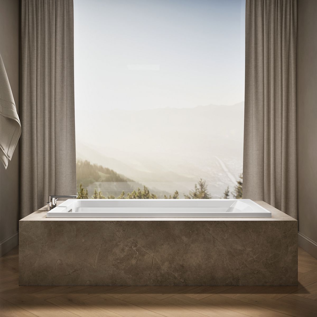 Up to 2 walls & multiple product categories visible, 1-point perspective