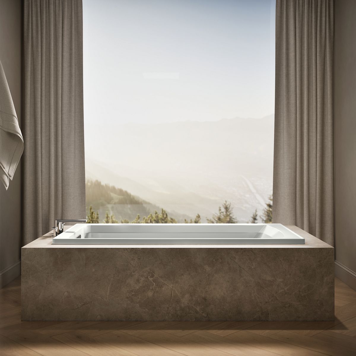 Up to 2 walls & multiple product categories visible, 1-point perspective