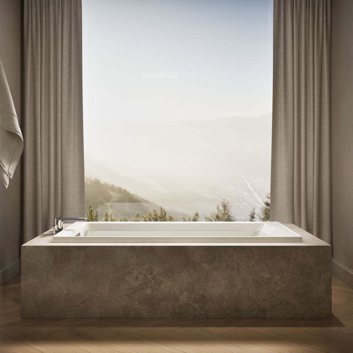 Up to 2 walls & multiple product categories visible, 1-point perspective