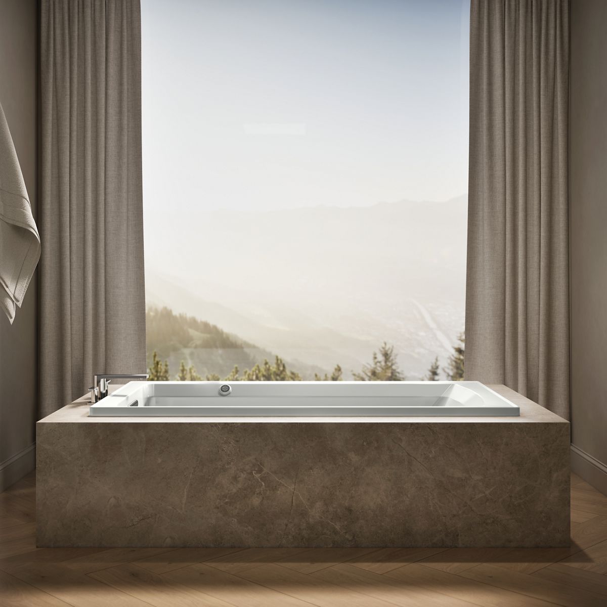 Up to 2 walls & multiple product categories visible, 1-point perspective