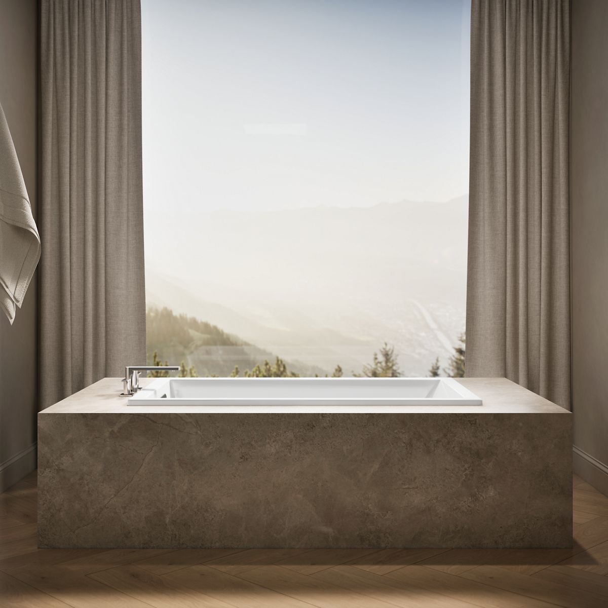 Up to 2 walls & multiple product categories visible, 1-point perspective