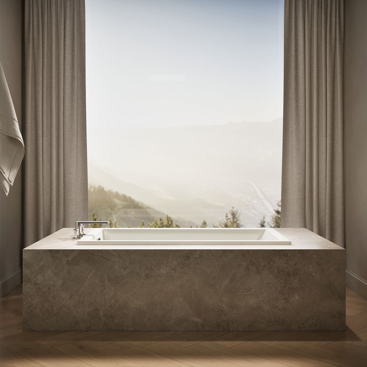 Up to 2 walls & multiple product categories visible, 1-point perspective