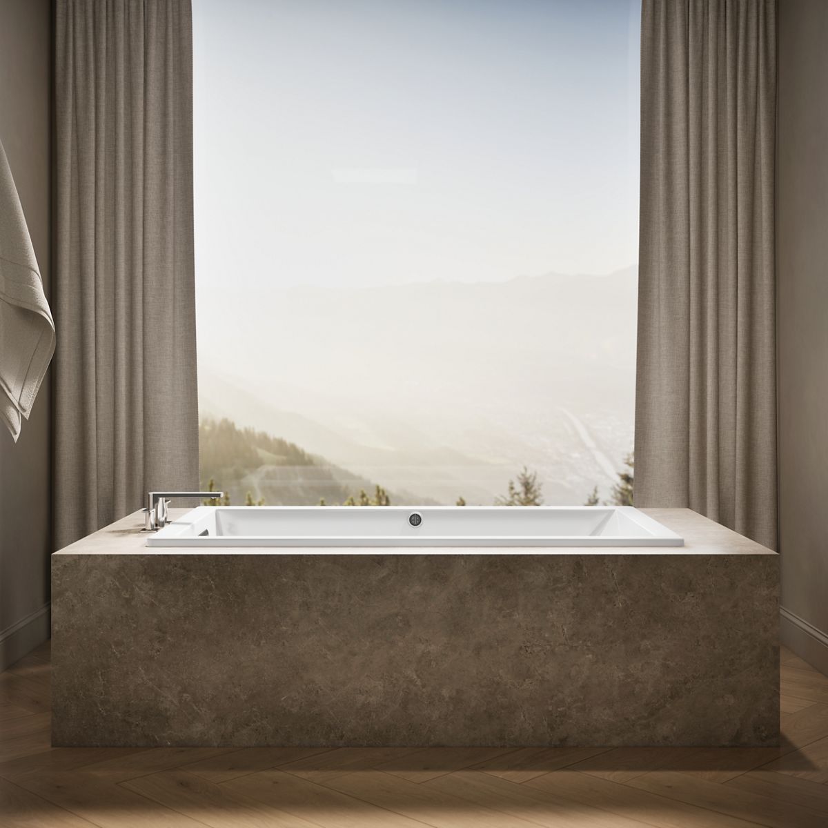Up to 2 walls & multiple product categories visible, 1-point perspective