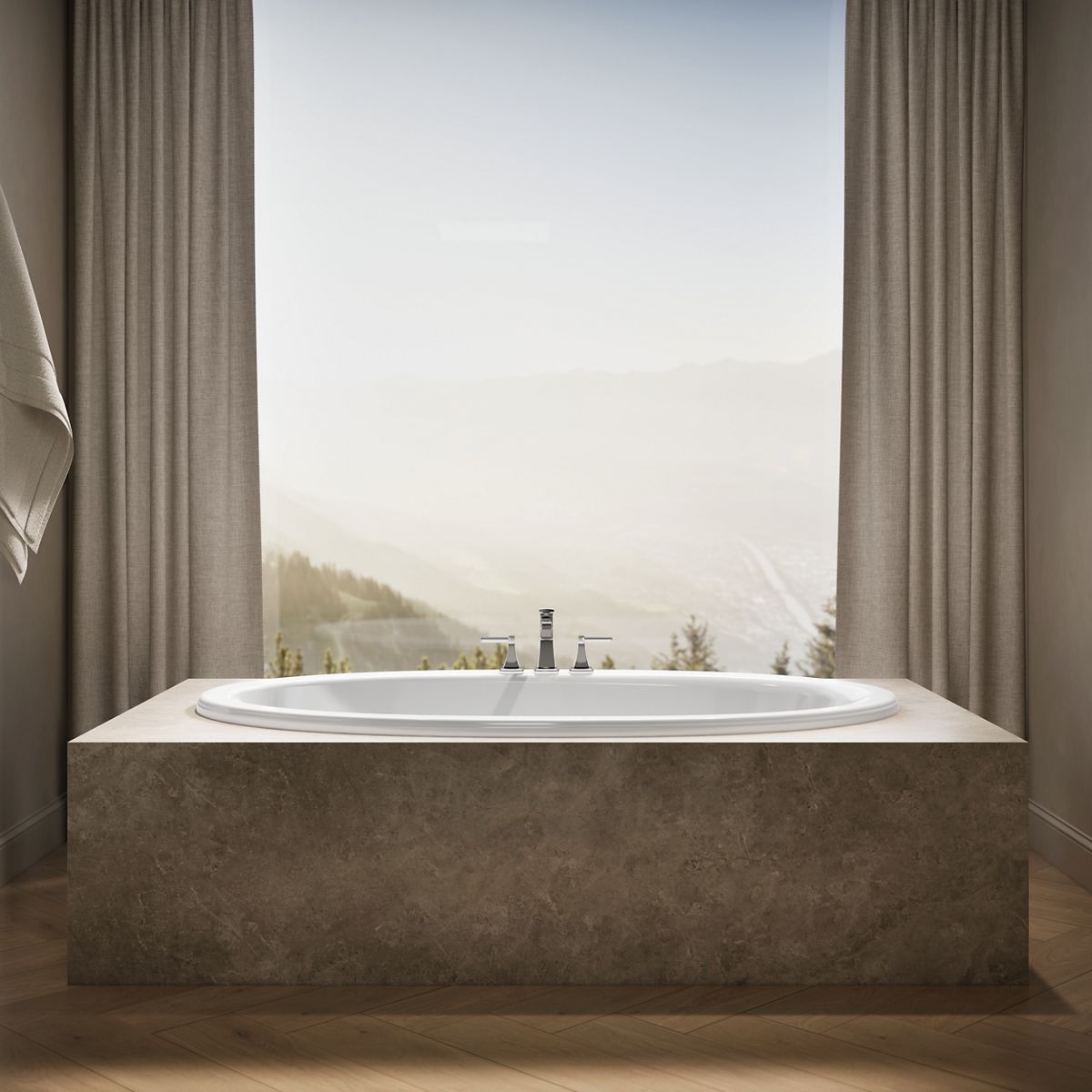 Up to 2 walls & multiple product categories visible, 1-point perspective