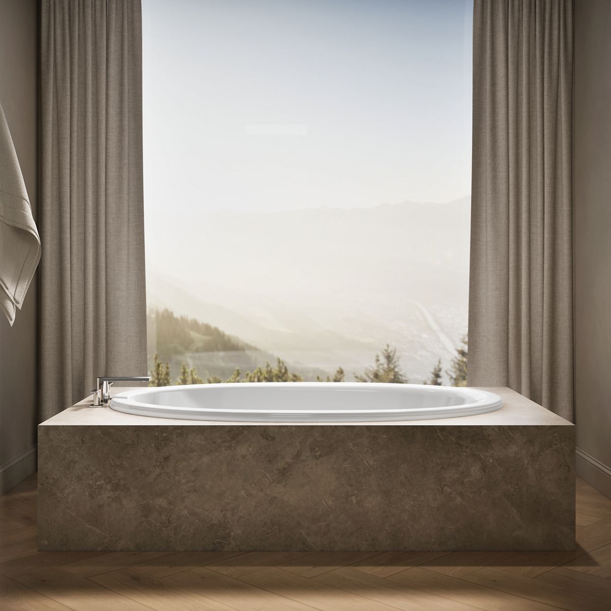 Up to 2 walls & multiple product categories visible, 1-point perspective