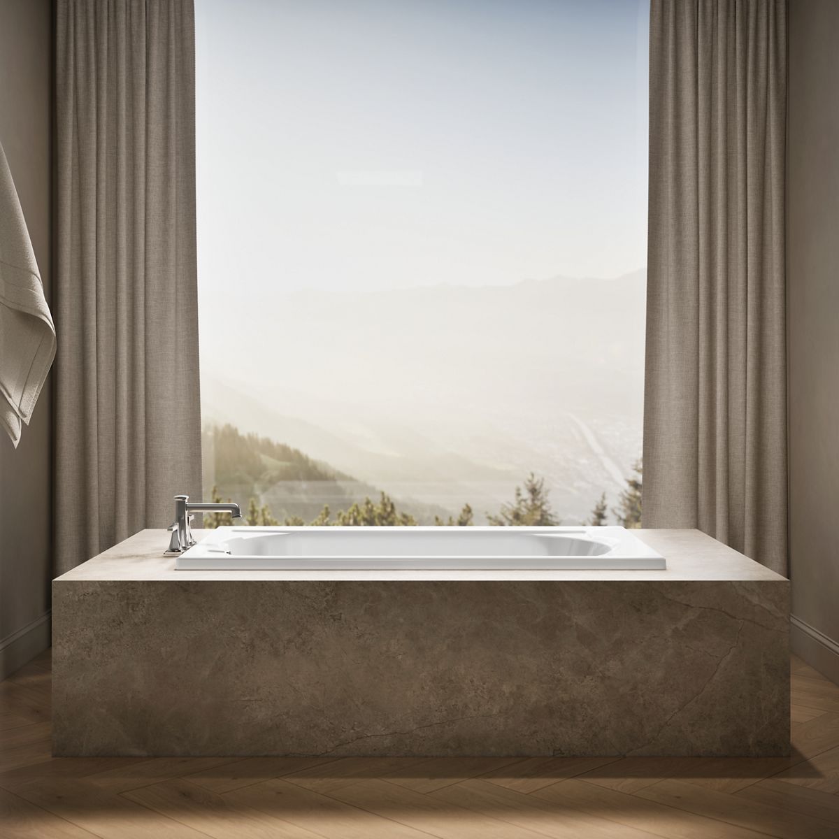 Up to 2 walls & multiple product categories visible, 1-point perspective