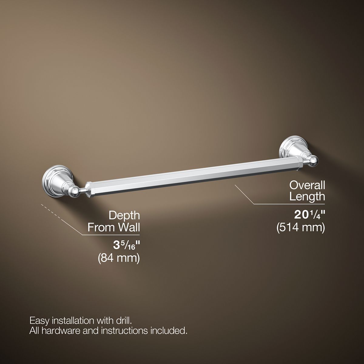 3/4 view of product with dimensions