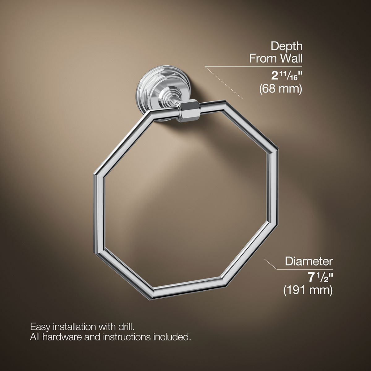 3/4 view of product with dimensions