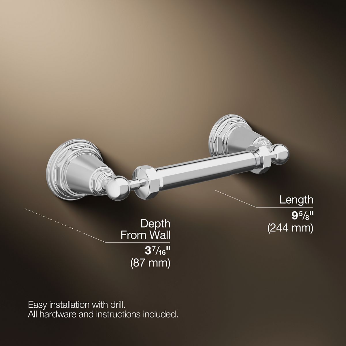 3/4 view of product with dimensions