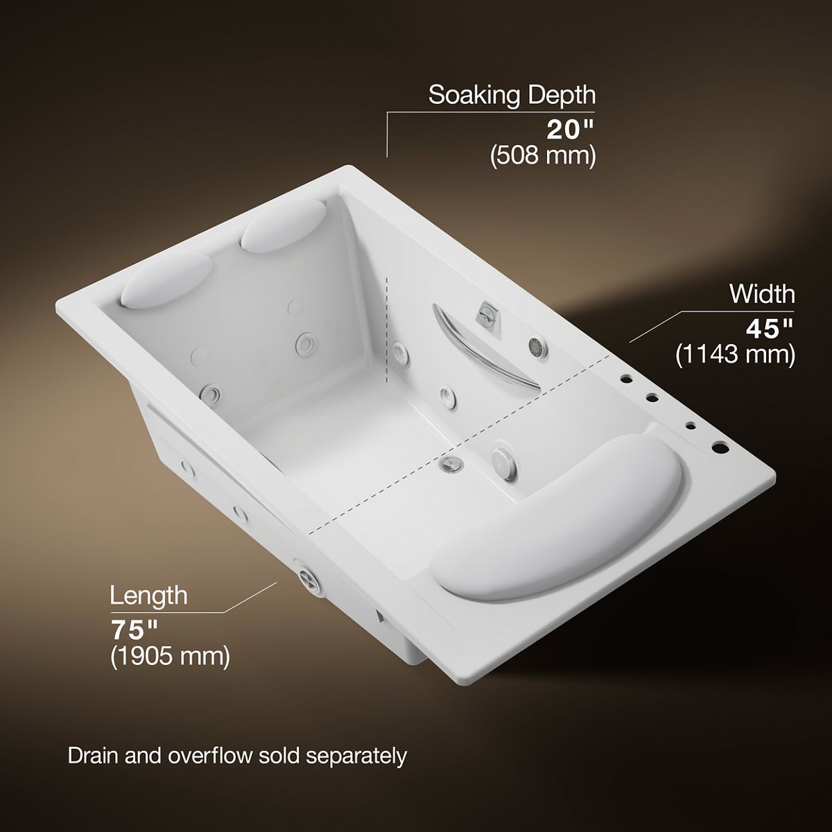 3/4 view of product with dimensions