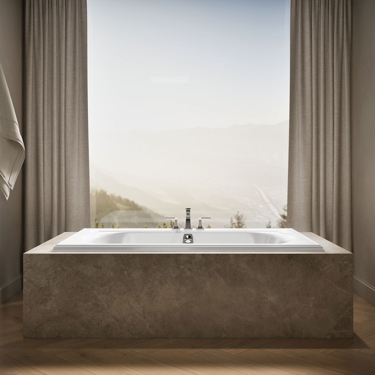 Up to 2 walls & multiple product categories visible, 1-point perspective