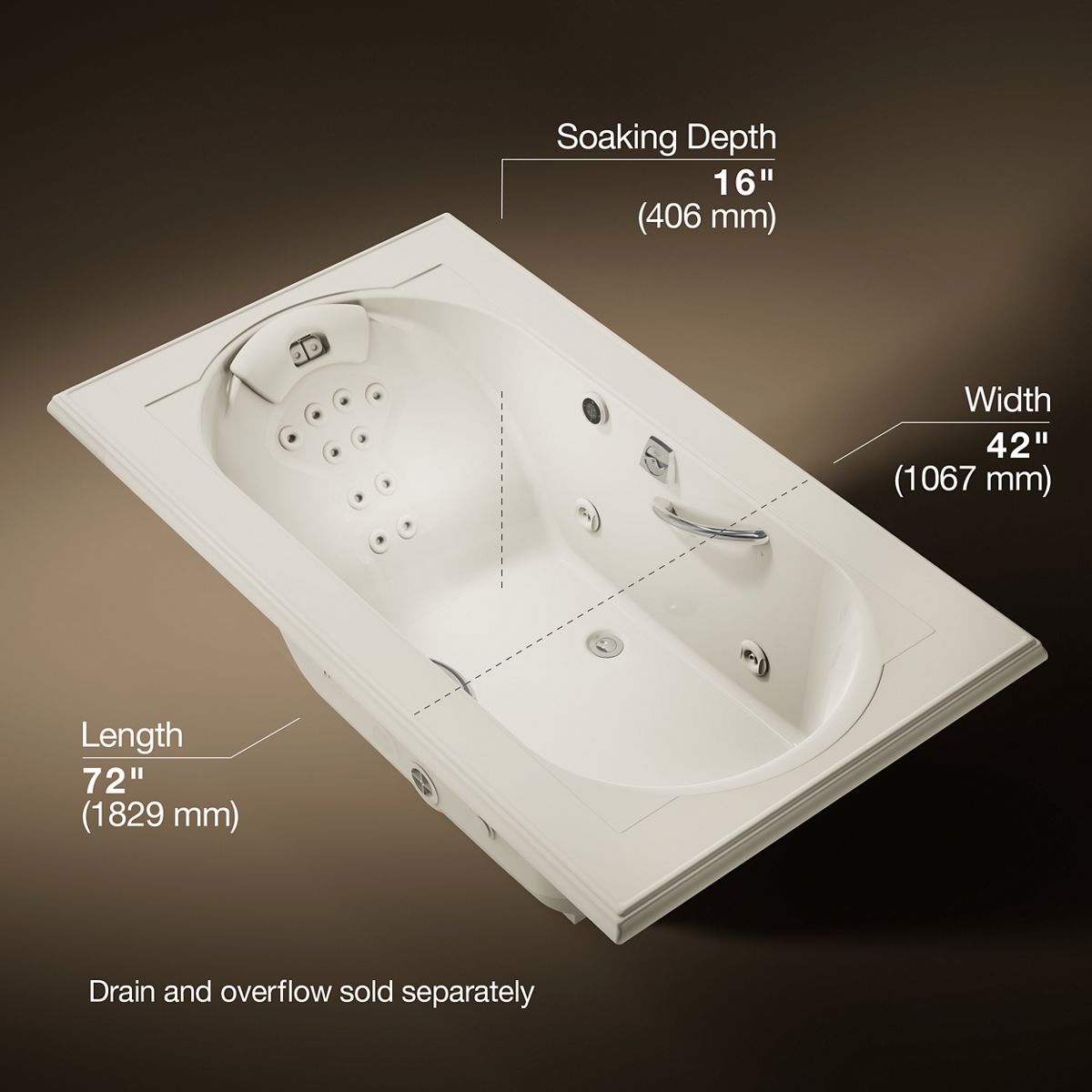 3/4 view of product with dimensions