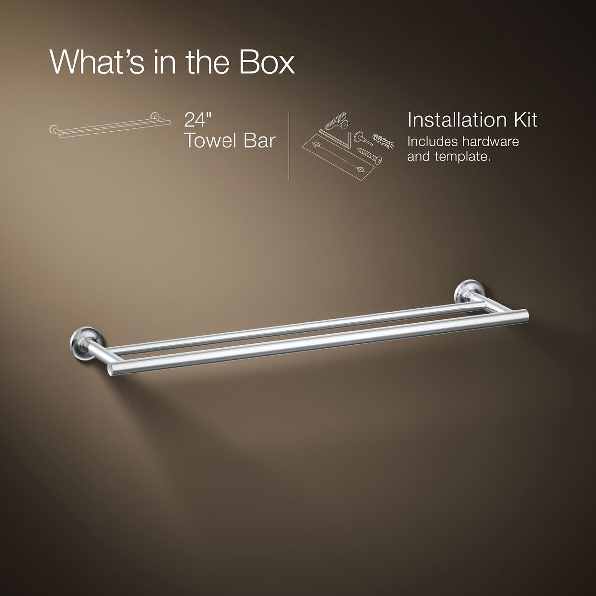 Kohler Components 24-Inch Double Towel Bar – Polished Chrome, Metal, Bathroom Rail