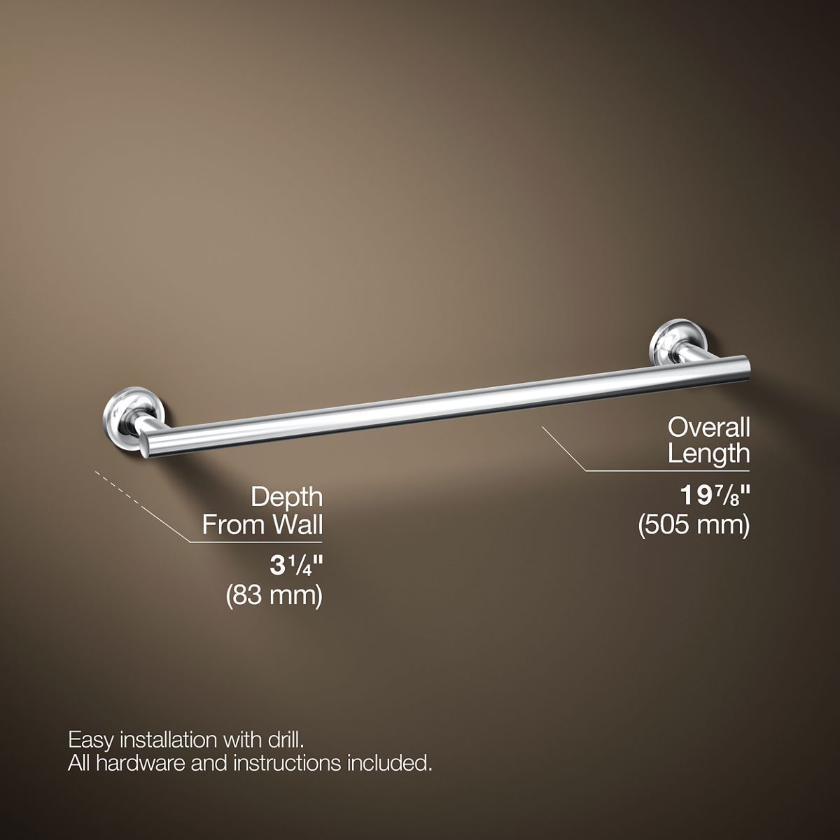 3/4 view of product with dimensions