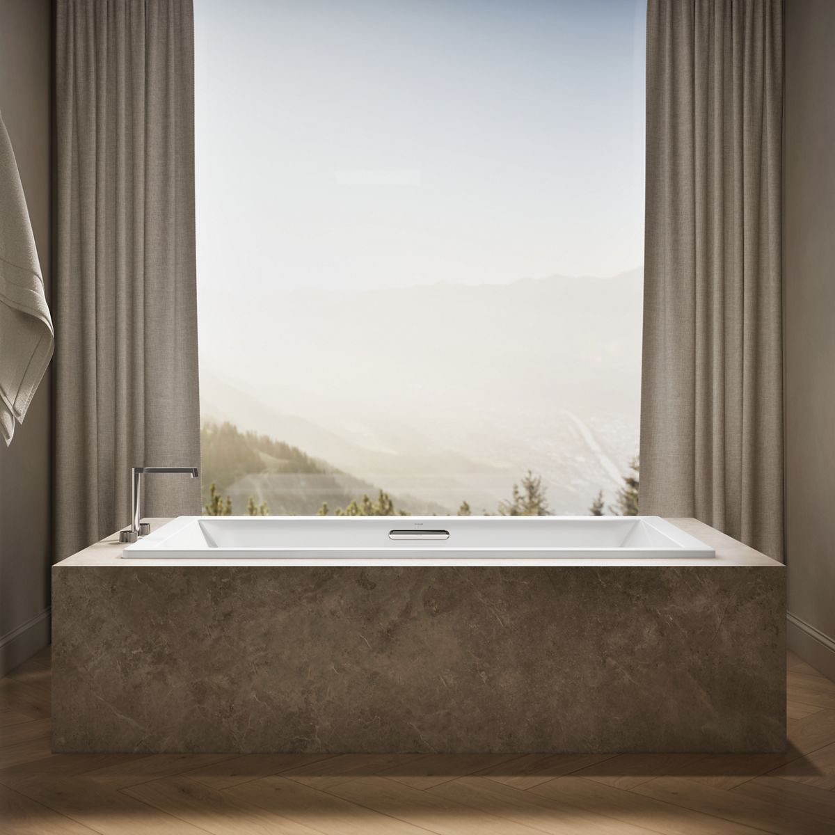 Up to 2 walls & multiple product categories visible, 1-point perspective