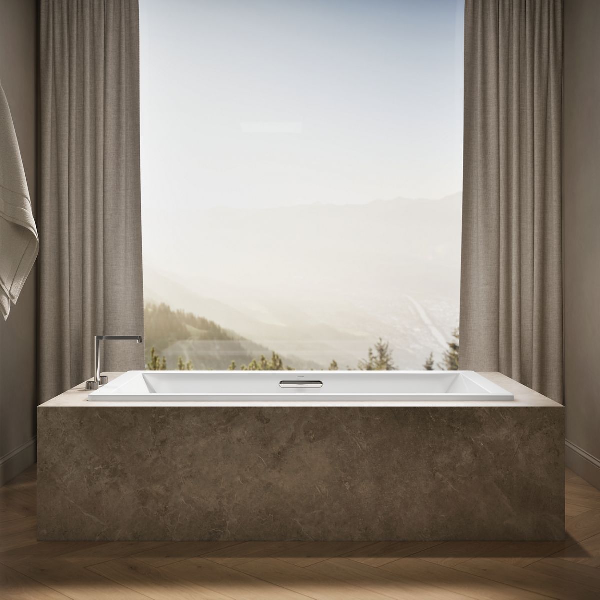 Up to 2 walls & multiple product categories visible, 1-point perspective