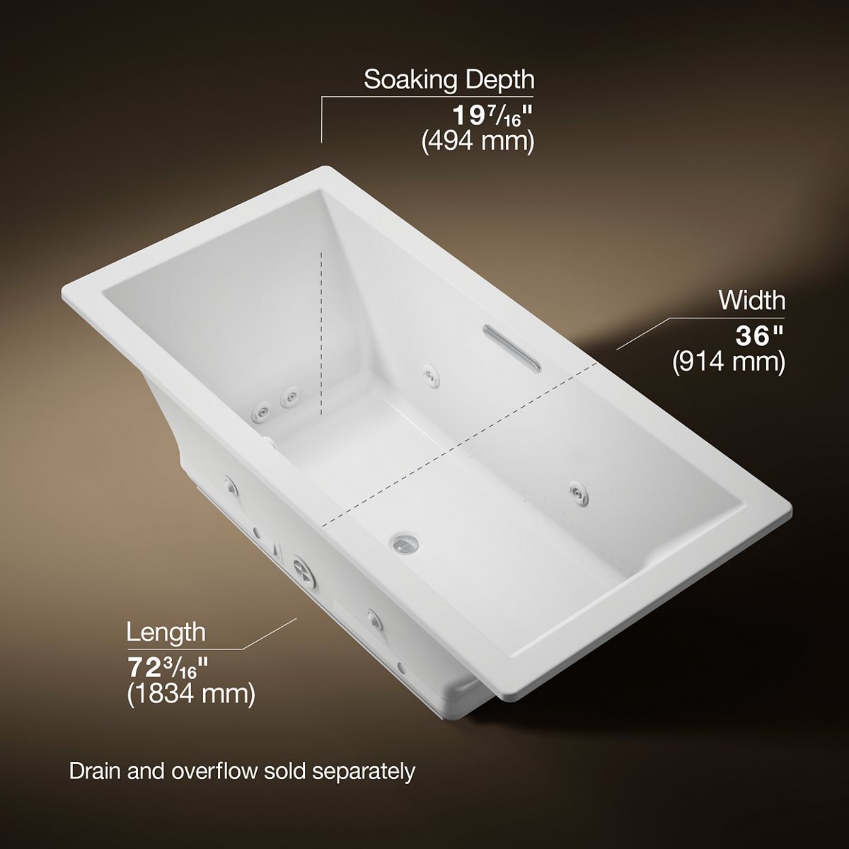 3/4 view of product with dimensions