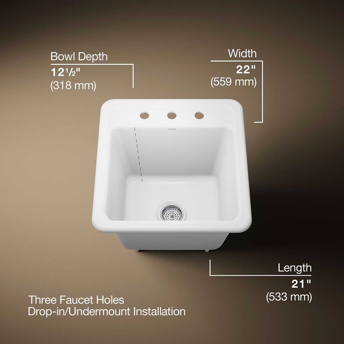 3/4 view of product with dimensions