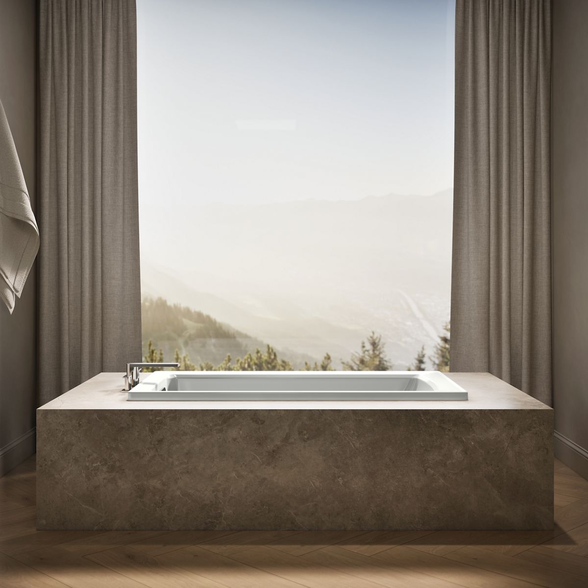 Up to 2 walls & multiple product categories visible, 1-point perspective
