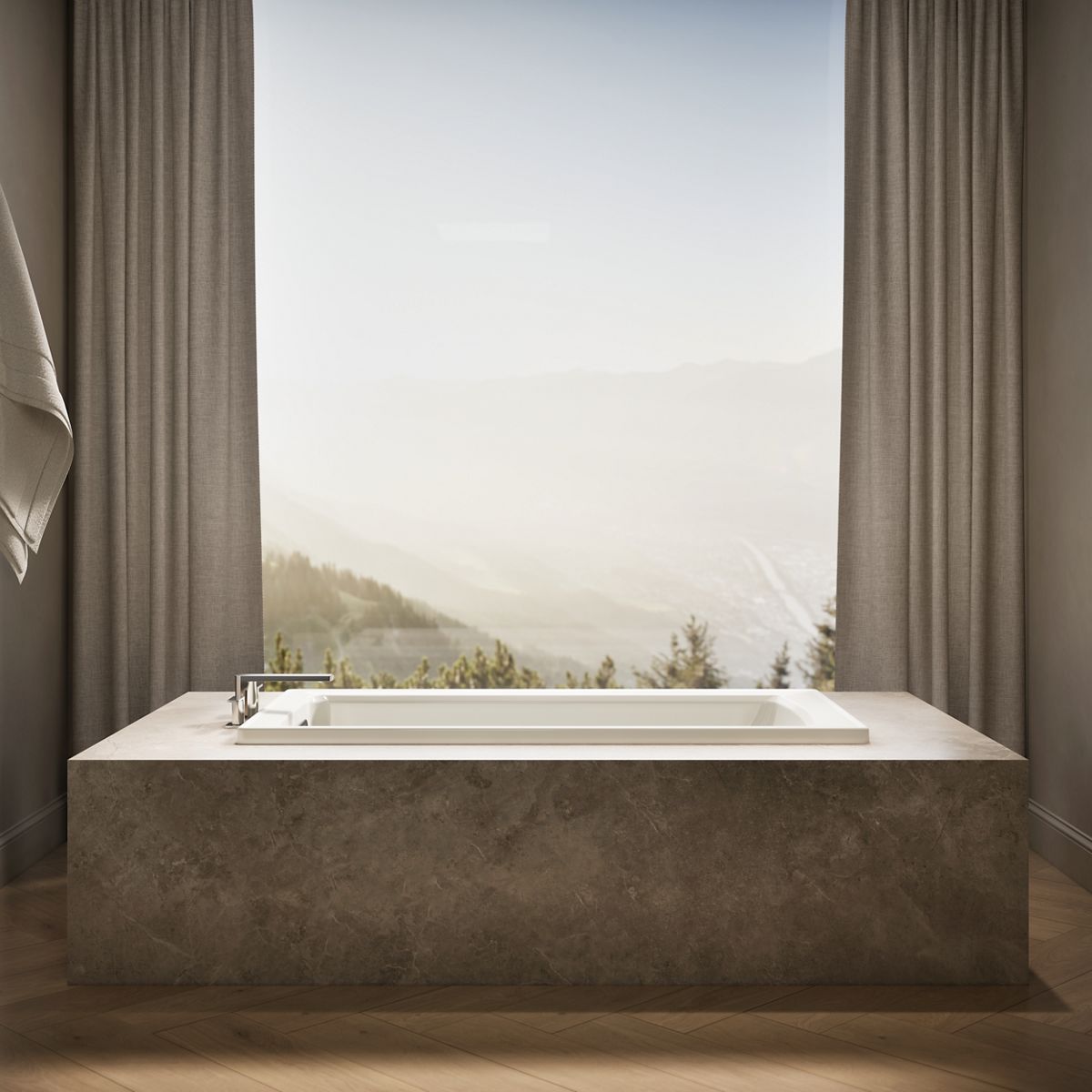 Up to 2 walls & multiple product categories visible, 1-point perspective