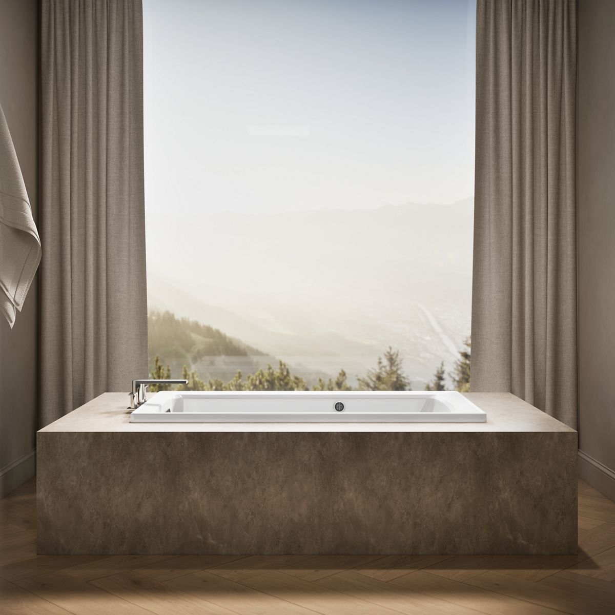 Up to 2 walls & multiple product categories visible, 1-point perspective